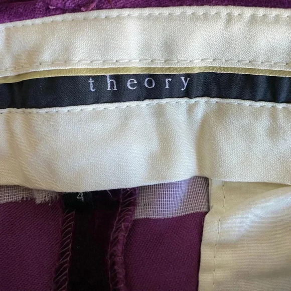 THEORY | Cotton/Lycra Blend Purple Velvet Mid Rise Flare Trouser Pants Size 4 - Picture 7 of 8